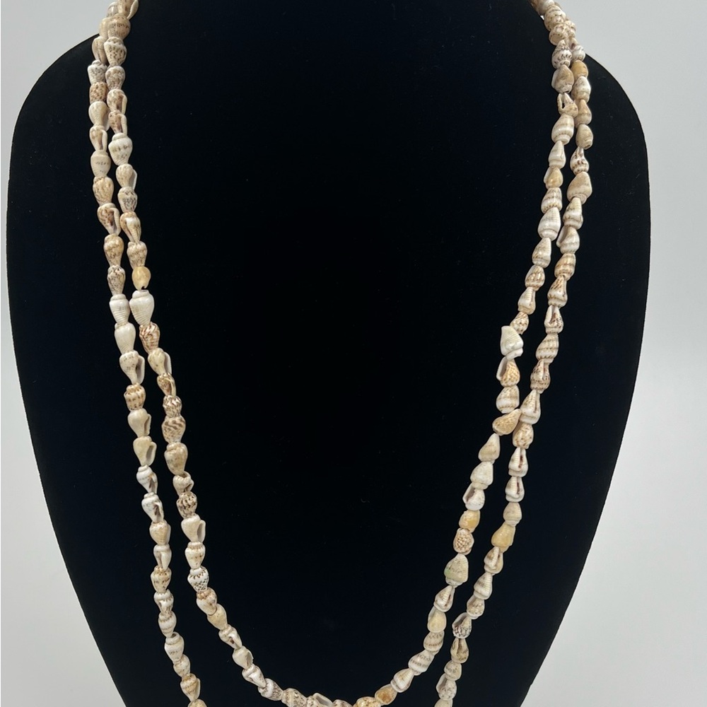 Vintage Seashell Beaded Necklace 60” Long Single Strand Ocean Shell